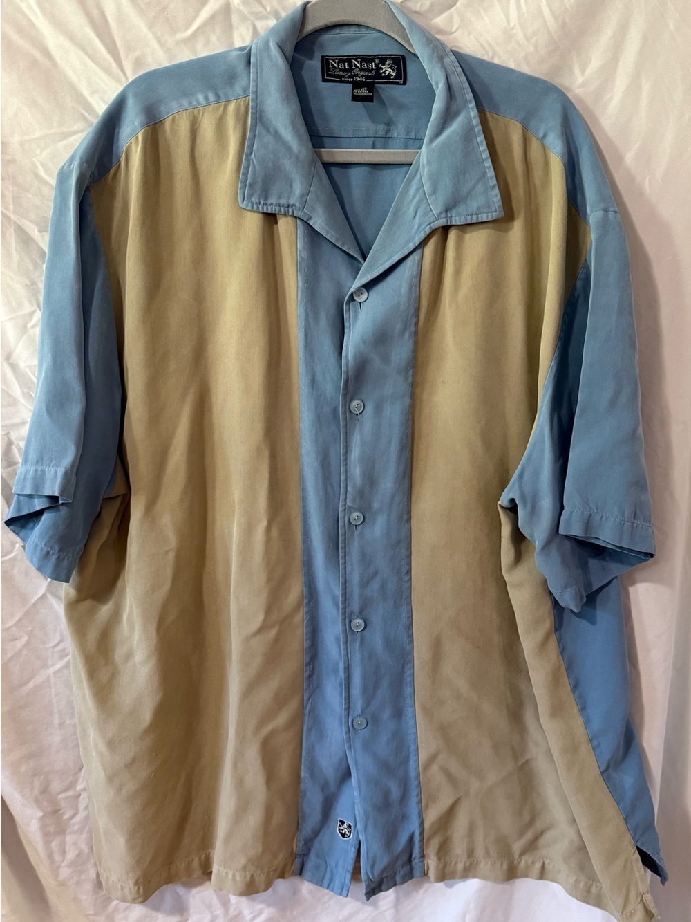 Nat Nast Men’s XXL Two-Tone Light Blue and Beige Short-Sleeve Shirt Button Down